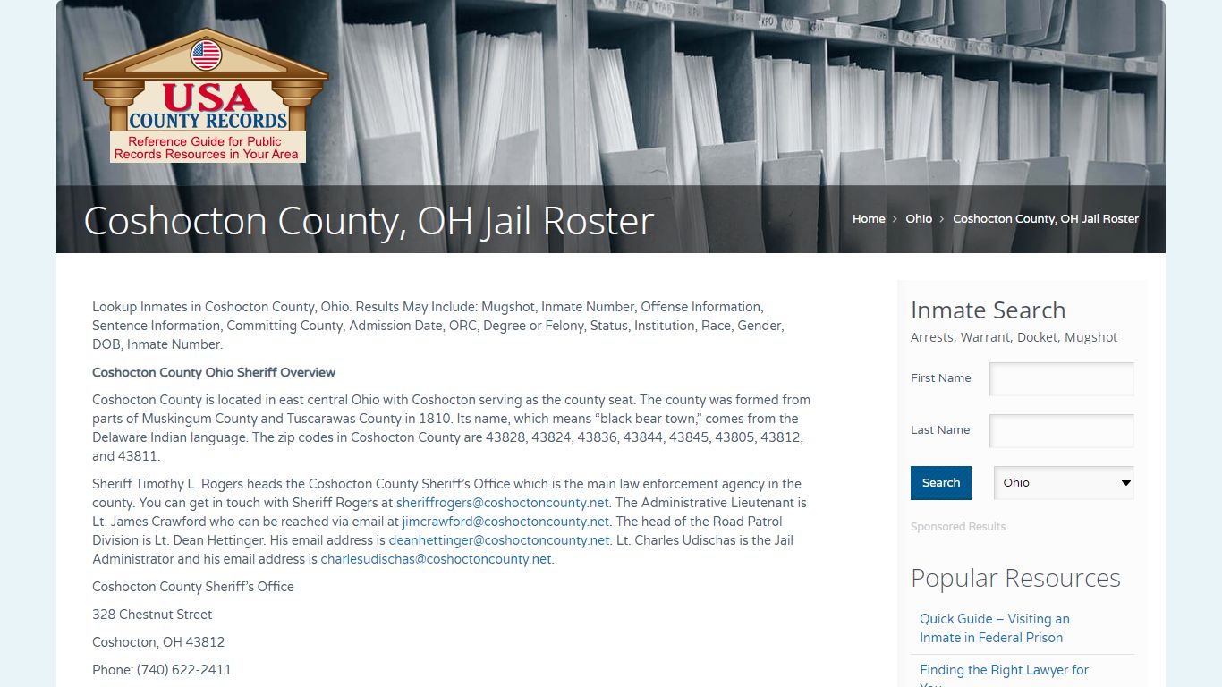 Coshocton County, OH Jail Roster | Name Search